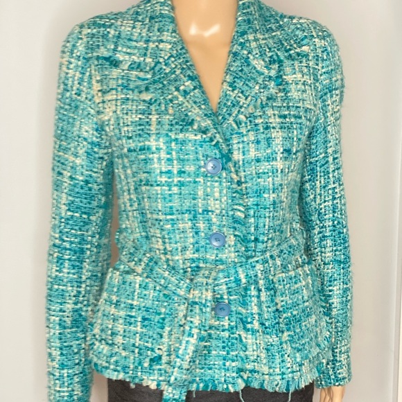 Women's Turquoise Teal Tweed Jacket. Size S - Picture 13 of 16